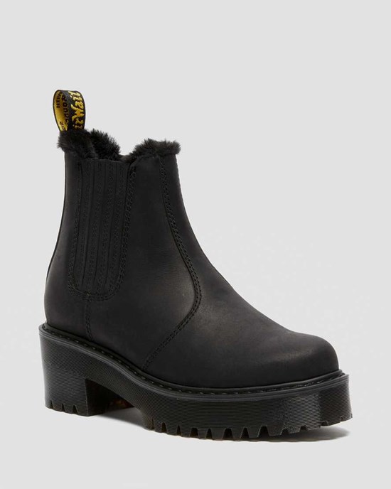 Dr Martens Rometty Faux Fur Leather Women's Chelsea Boots Black Moldova | VEJXLB534