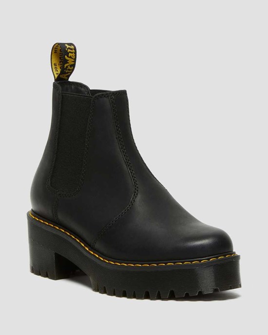 Dr Martens Rometty Wyoming Leather Platform Women's Ankle Boots Black Burnished Wyoming | VFXTKR184