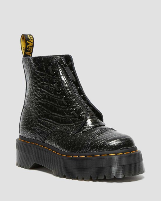 Dr Martens Sinclair Croc Emboss Leather Women's Lace Up Boots Gunmetal Wild Croc | GOZAJF278