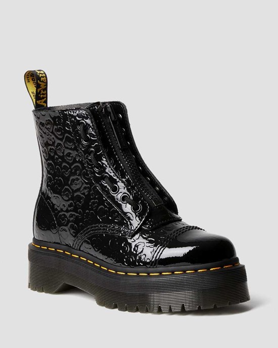 Dr Martens Sinclair Leopard Emboss Patent Leather Women's Lace Up Boots Black Patent Lamper Leopard Emboss | CXHGNE692