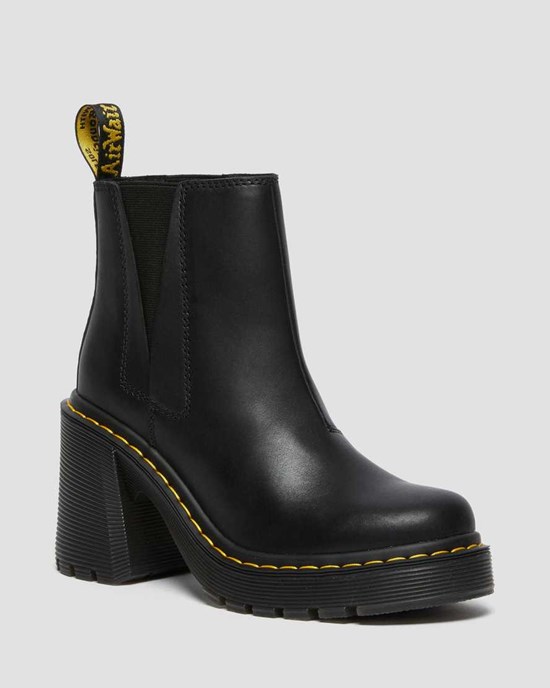 Dr Martens Spence Leather Flared Heel Women's Chelsea Boots Black Sendal | FYQKNP104