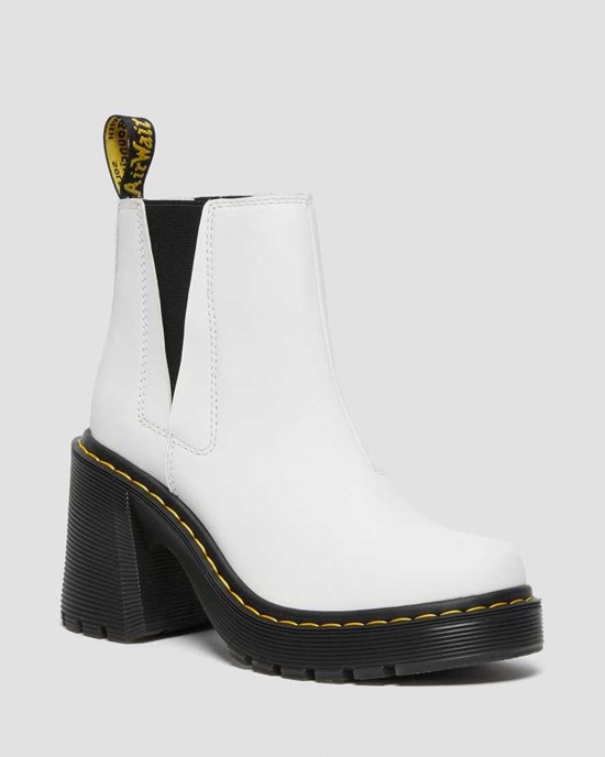 Dr Martens Spence Leather Flared Heel Women's Ankle Boots White Sendal | UAKCPH583