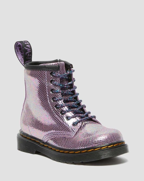 Dr Martens Toddler 1460 Iridescent Reptile Leather Kids' Lace Up Boots Purple Reptile Iridescent | UNQVJP850