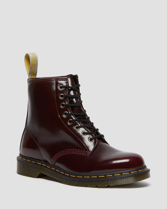 Dr Martens Vegan 1460 Men's Lace Up Boots Cherry Red Oxford Rub Off | BUEODT579