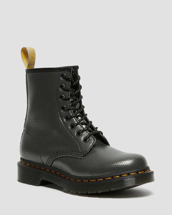 Dr Martens Vegan 1460 Metallic Emboss Women's Lace Up Boots Grey Alumix Hex Emboss | RFCQJE057