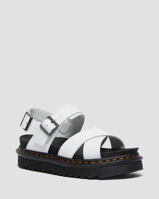 Dr Martens Voss II Leather Women's Strap Sandals White Hydro Leather | ATWKSR150