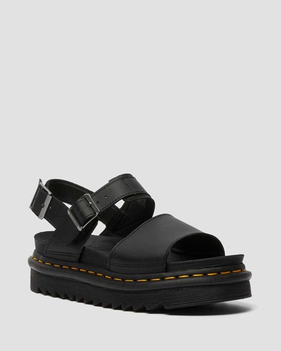 Dr Martens Voss Leather Women's Strap Sandals Black | FRBOVW958