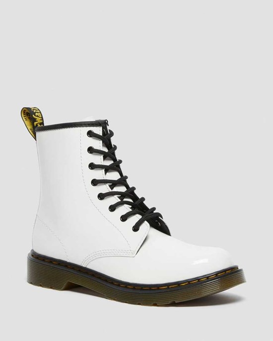 Dr Martens Youth 1460 Patent Leather Kids' Lace Up Boots White Patent Lamper | DCKPFR930