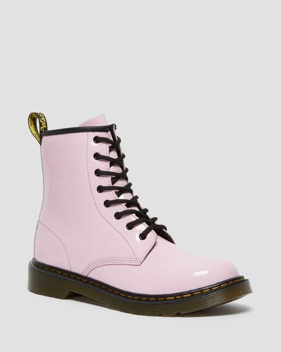 Dr Martens Youth 1460 Patent Leather Kids' Lace Up Boots Pale Pink Patent Lamper | NIYJMU401