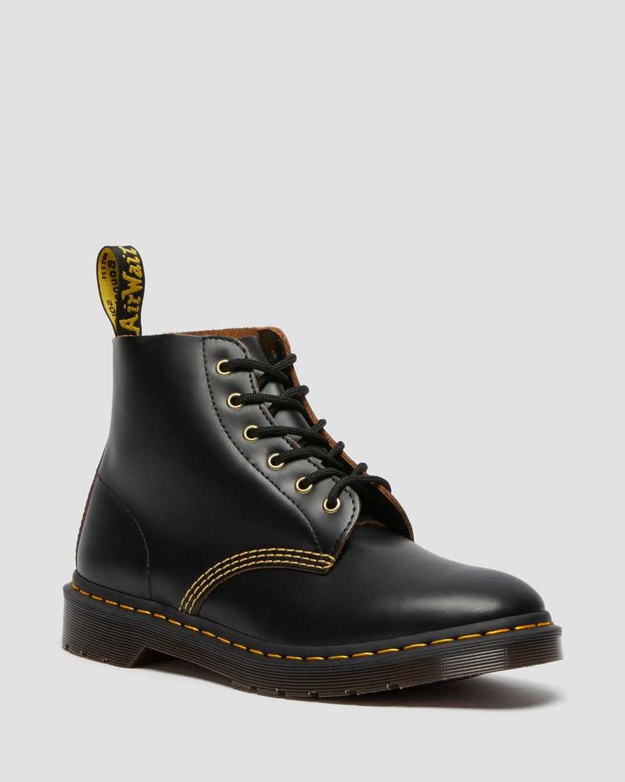 Dr Martens 101 Vintage Smooth Leather Men\'s Ankle Boots Black Vintage Smooth | MDVRWI689