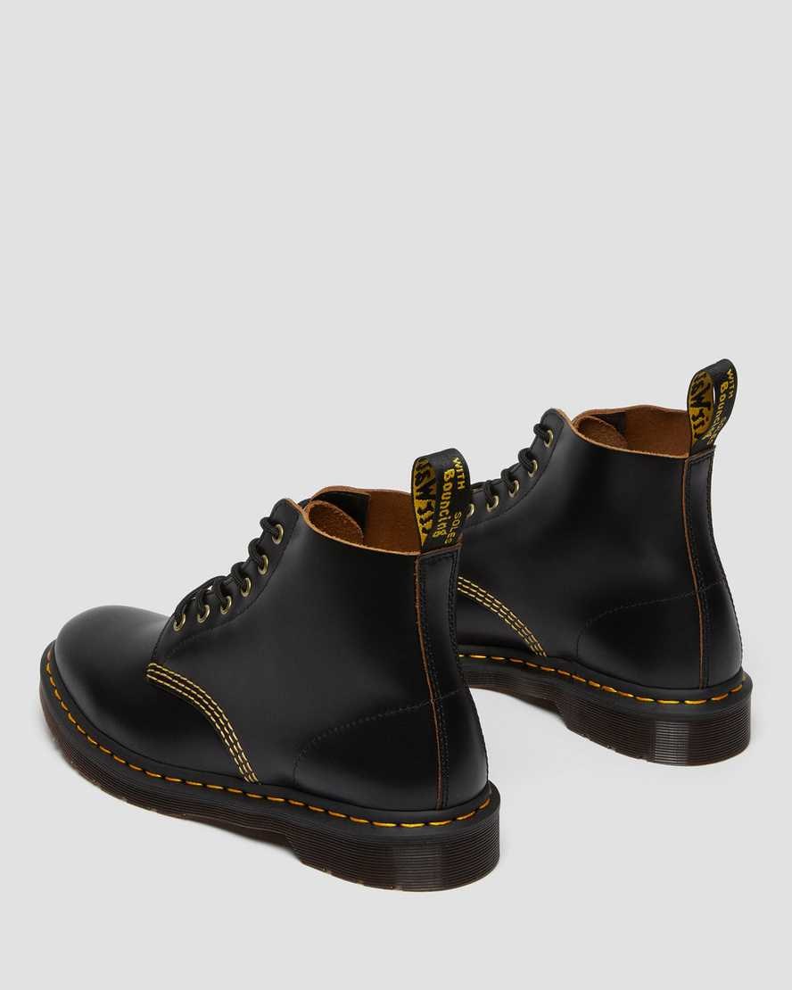 Dr Martens 101 Vintage Smooth Leather Men's Lace Up Boots Black Vintage Smooth | YPJSAI598