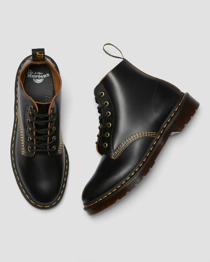 Dr Martens 101 Vintage Smooth Leather Women's Lace Up Boots Black Vintage Smooth | IJLUWB206