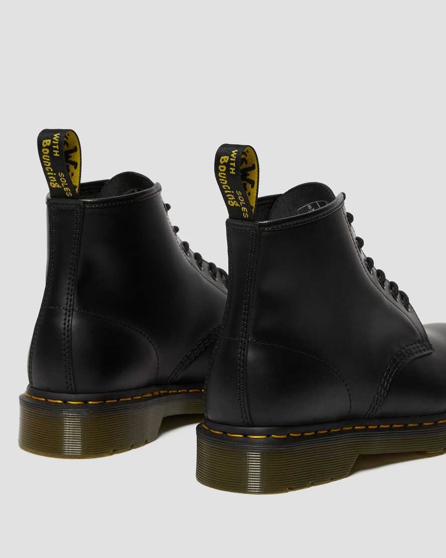 Dr Martens 101 Yellow Stitch Smooth Leather Men's Lace Up Boots Black Smooth Leather | GPWBAJ456