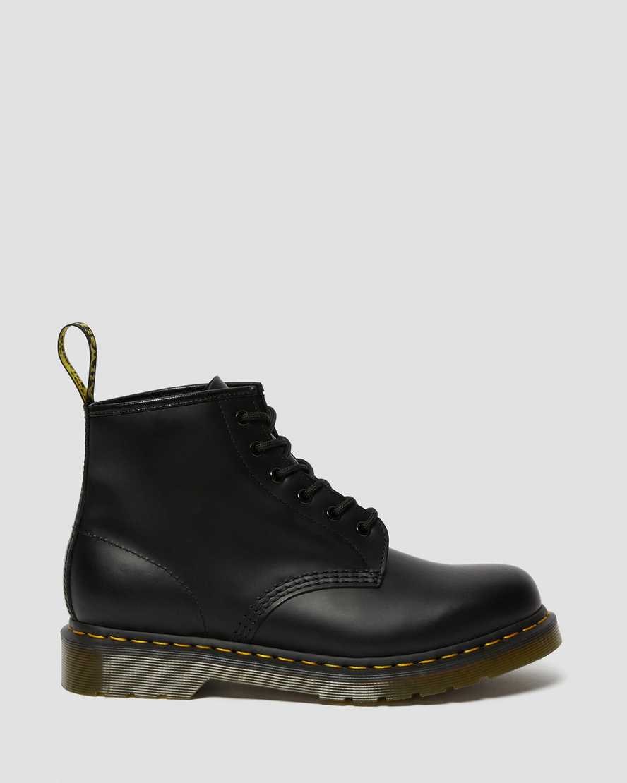 Dr Martens 101 Yellow Stitch Smooth Leather Men's Lace Up Boots Black Smooth Leather | GPWBAJ456