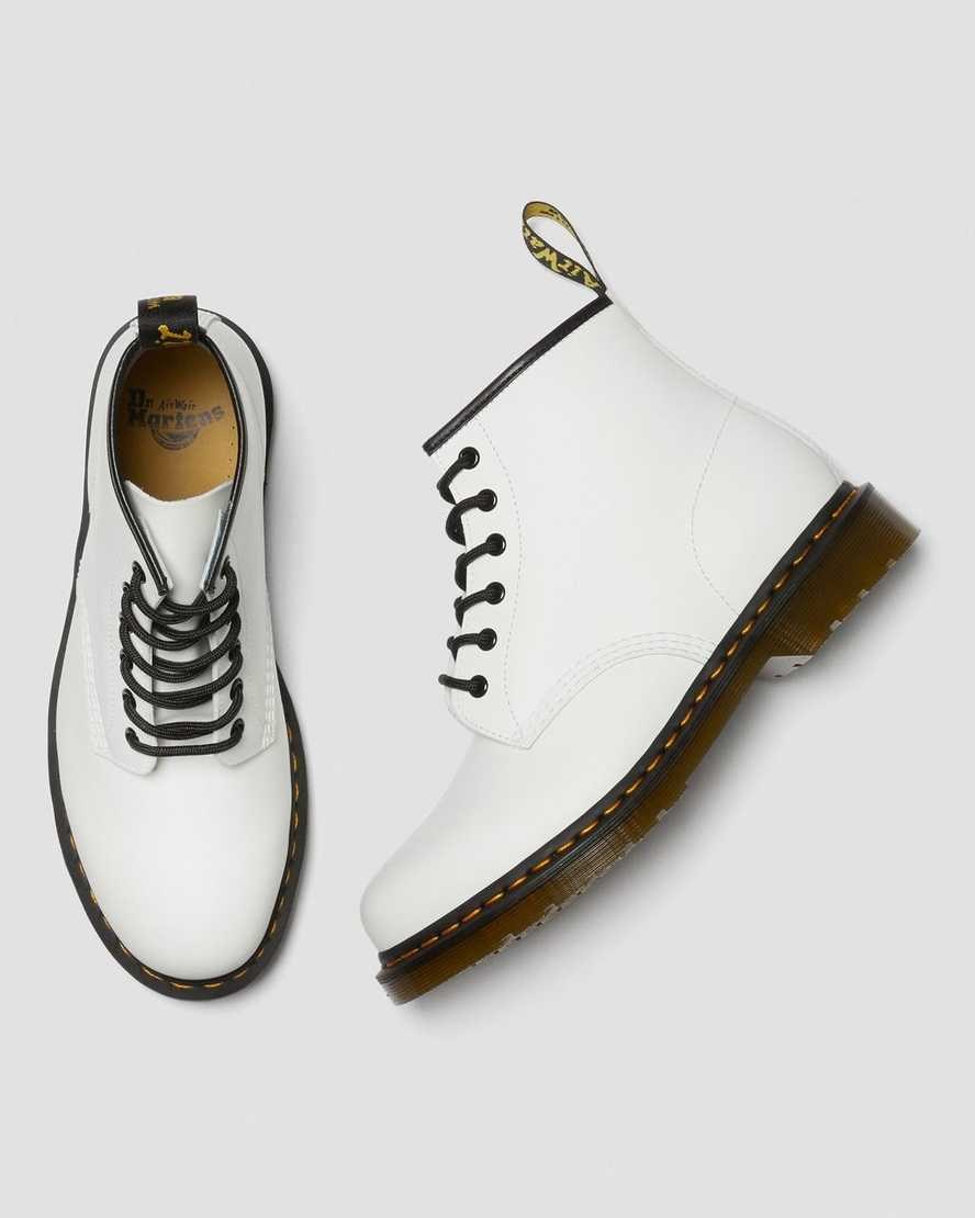 Dr Martens 101 Yellow Stitch Smooth Leather Women's Ankle Boots White Smooth Leather | JYKDMN504