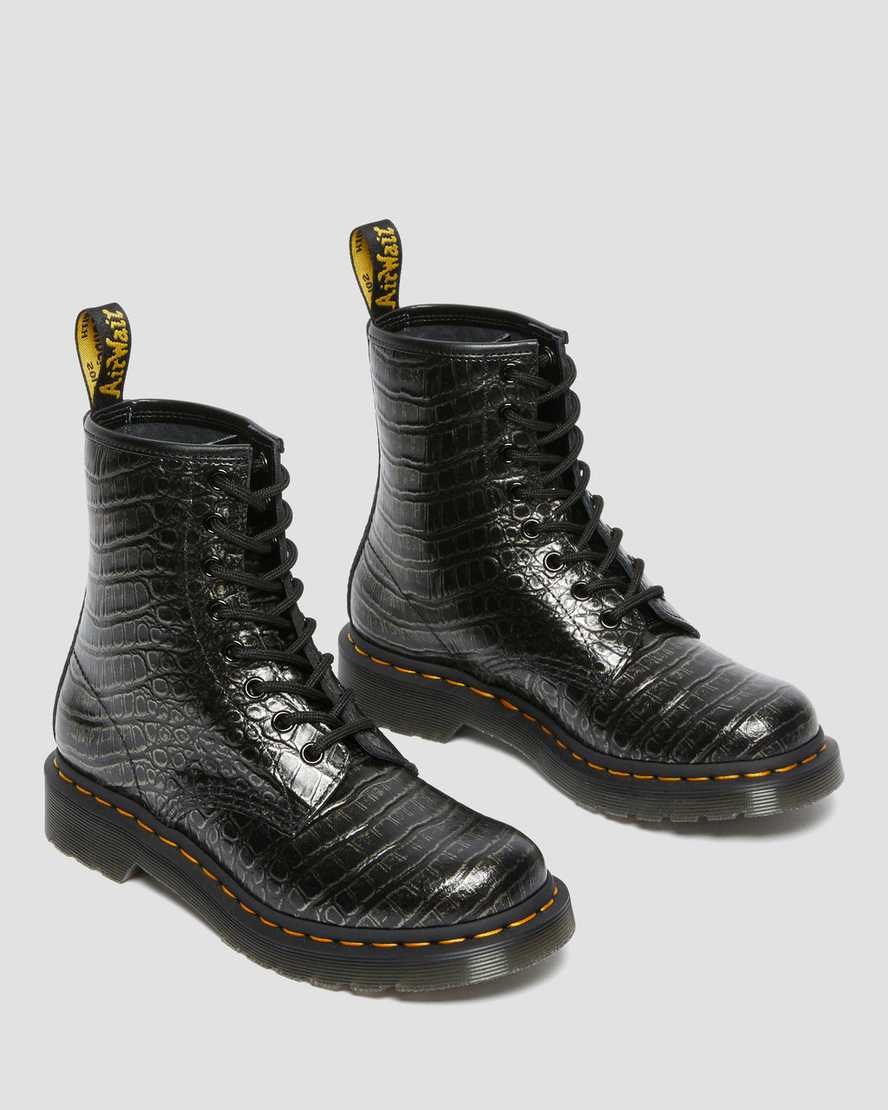 Dr Martens 1460 Croc Emboss Leather Women's Lace Up Boots Gunmetal Wild Croc | YHJFAV586