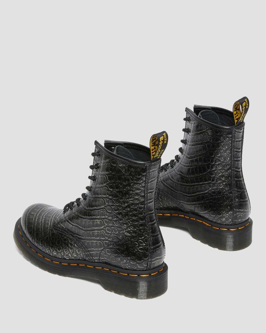 Dr Martens 1460 Croc Emboss Leather Women's Lace Up Boots Gunmetal Wild Croc | YHJFAV586