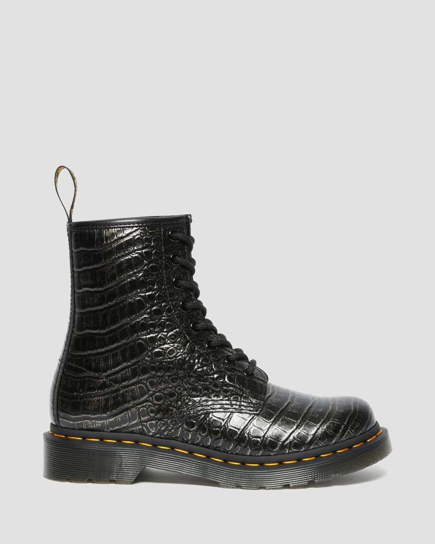 Dr Martens 1460 Croc Emboss Leather Women's Lace Up Boots Gunmetal Wild Croc | YHJFAV586