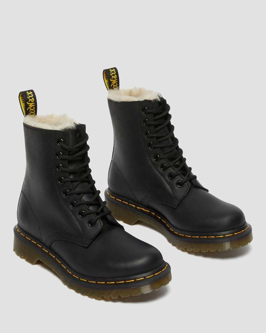 Dr Martens 1460 Faux Fur Lined Women's Ankle Boots Black Burnished Wyoming | PKWHUM460