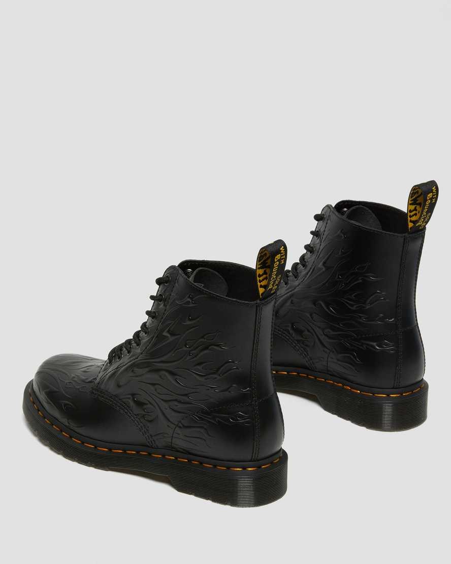 Dr Martens 1460 Flames Emboss Leather Men's Lace Up Boots Black Flame Polished Smooth | JXYMHI018