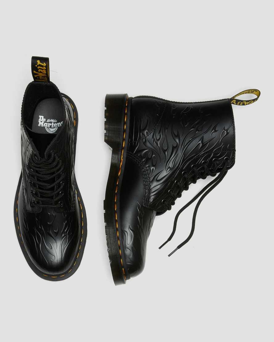 Dr Martens 1460 Flames Emboss Leather Men's Lace Up Boots Black Flame Polished Smooth | JXYMHI018