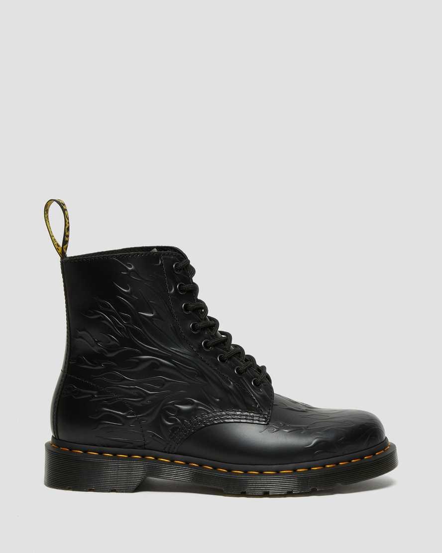 Dr Martens 1460 Flames Emboss Leather Men's Ankle Boots Black Flame Polished Smooth | VMKBQO763