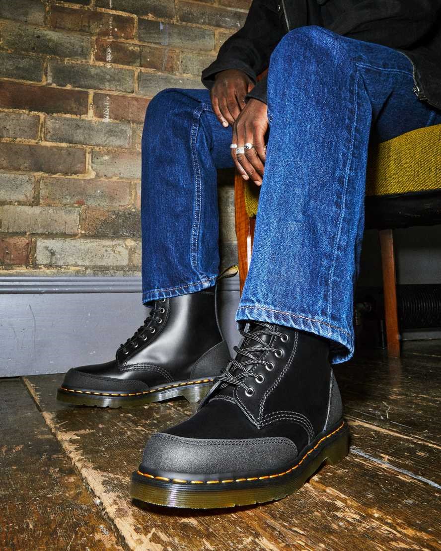 Dr Martens 1460 Guard Panel Leather Men's Lace Up Boots Black Smooth | BXUCPF716