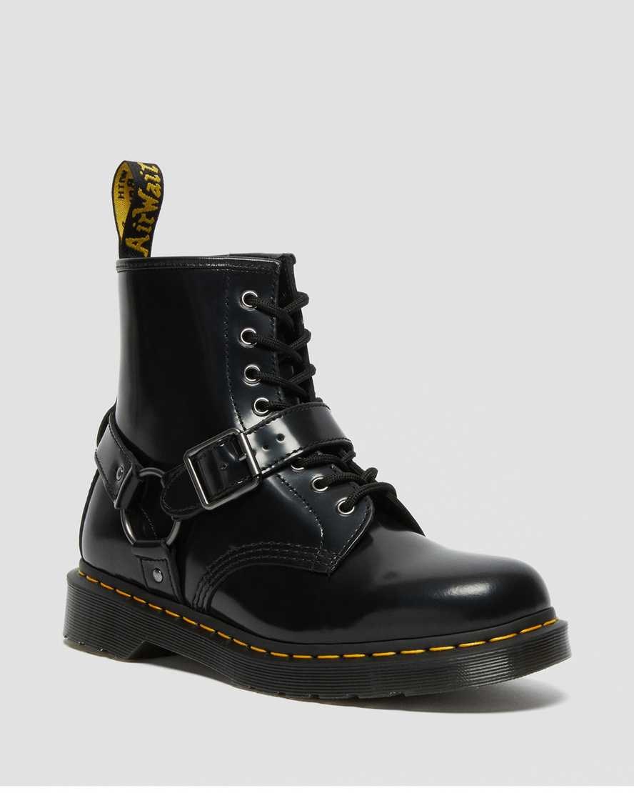 Dr Martens 1460 Harness Leather Men's Ankle Boots Black Polished Smooth | MJVZSY249