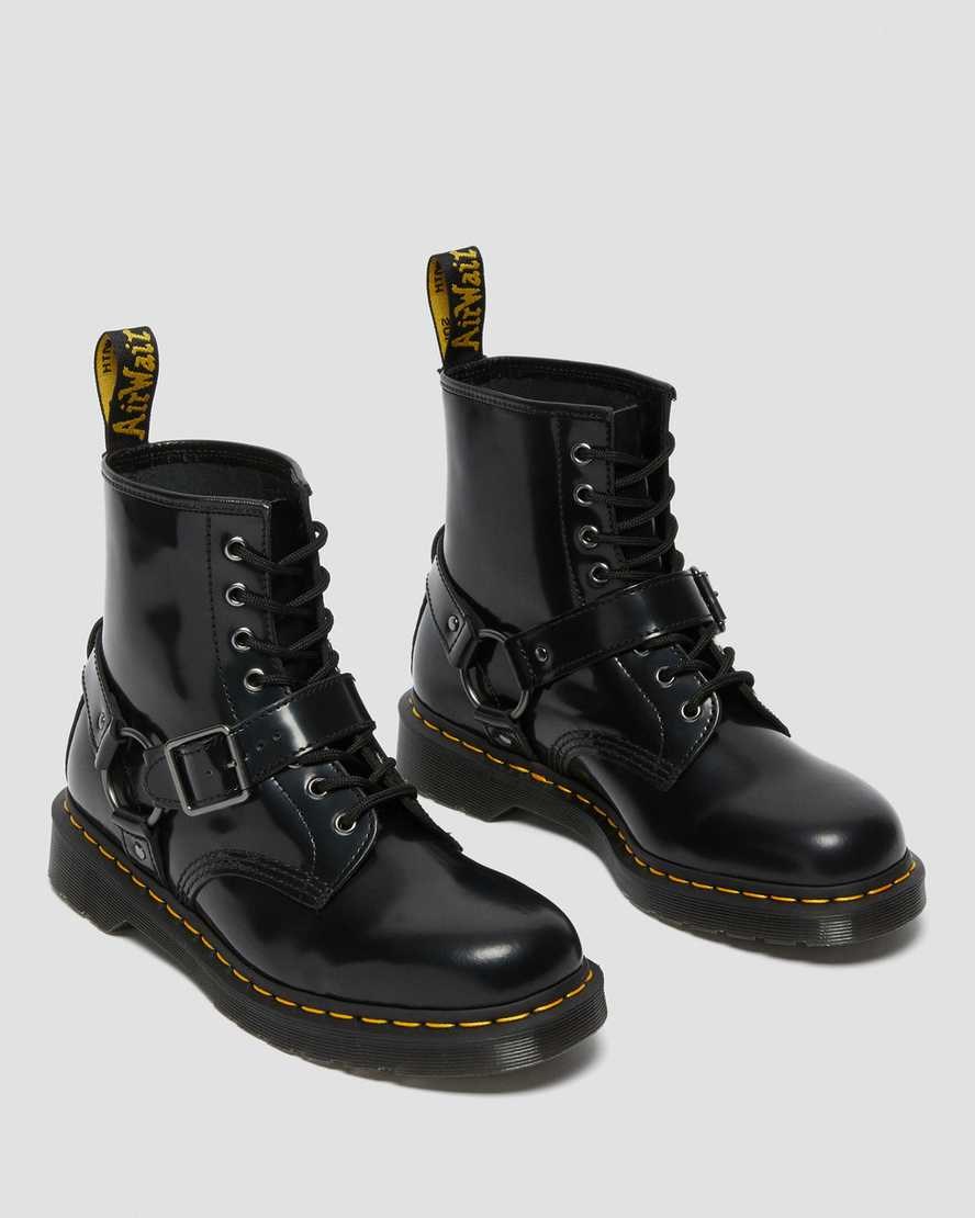 Dr Martens 1460 Harness Leather Men's Lace Up Boots Black Polished Smooth | JNOSAD256