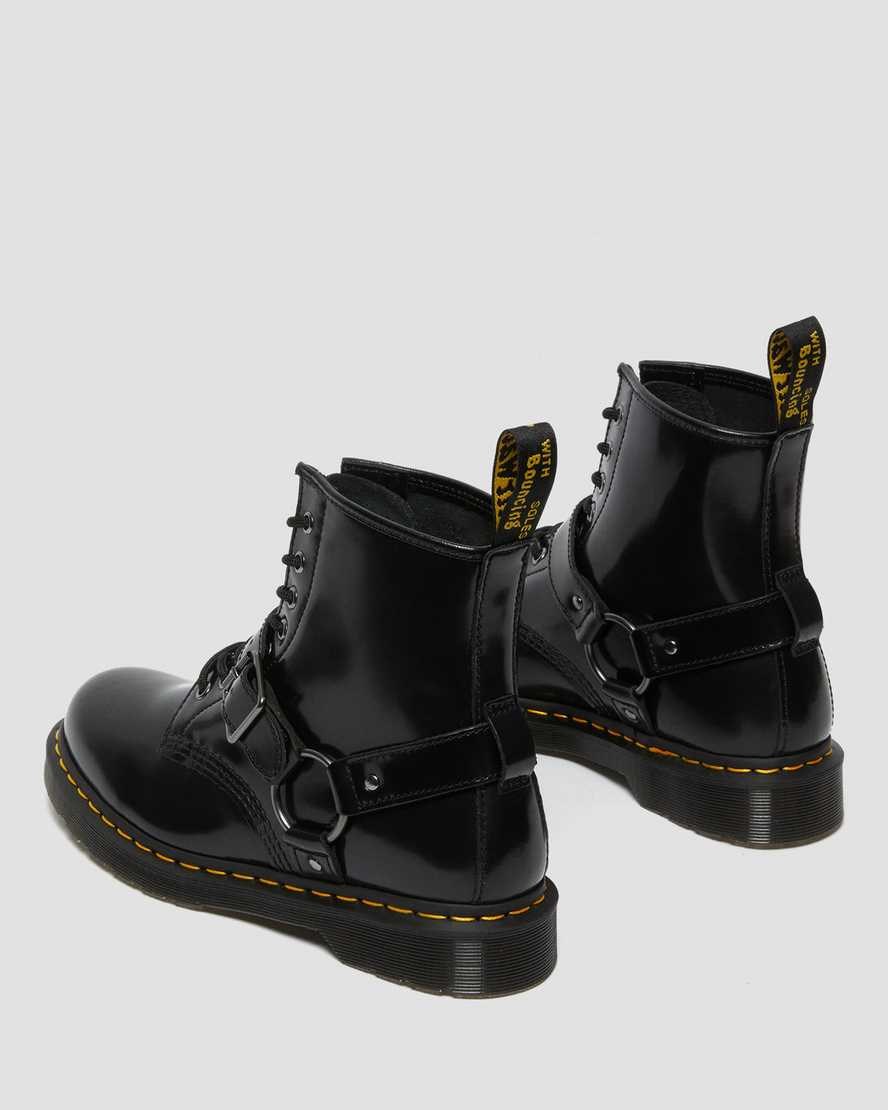 Dr Martens 1460 Harness Leather Men's Lace Up Boots Black Polished Smooth | JNOSAD256