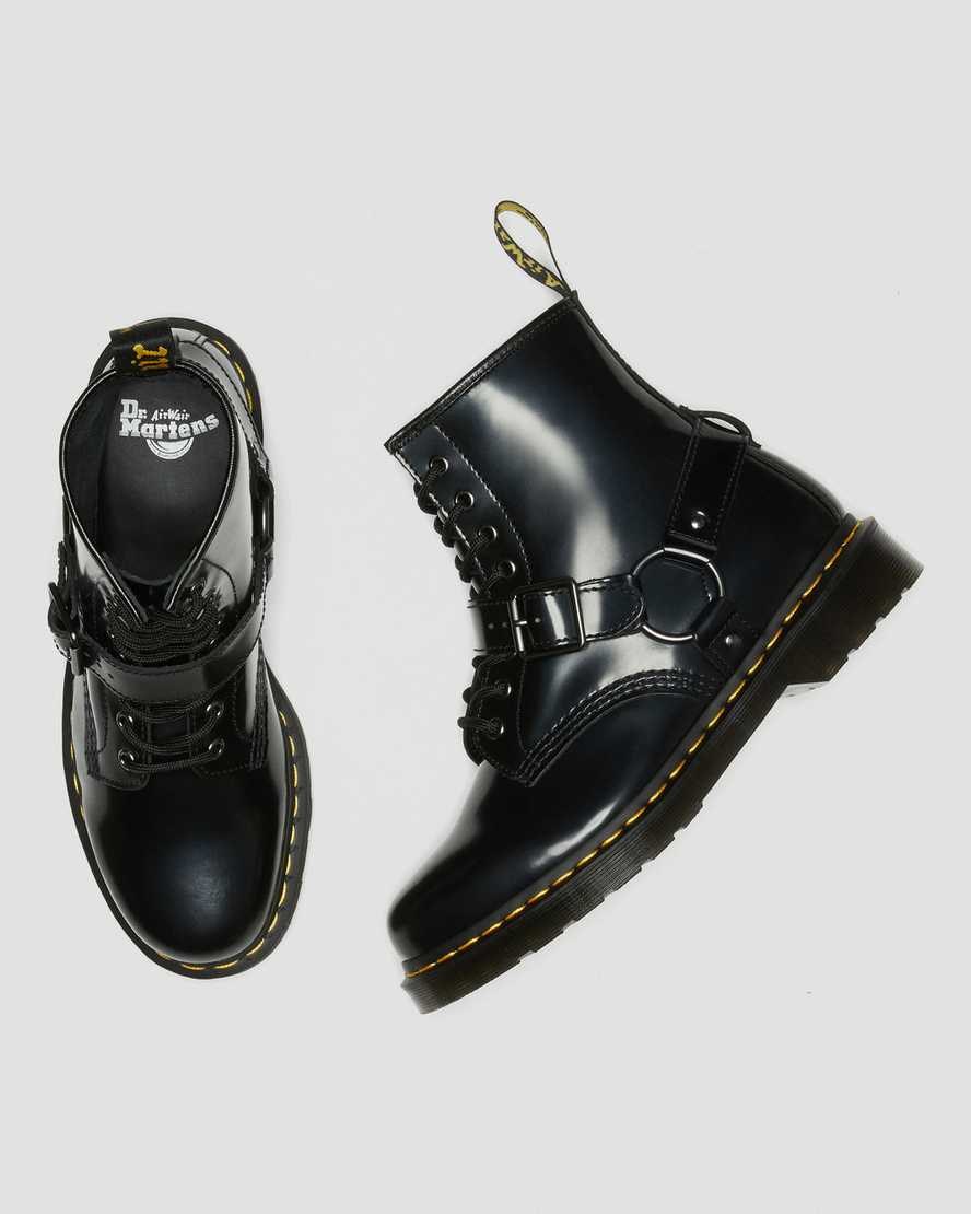 Dr Martens 1460 Harness Leather Women's Ankle Boots Black Polished Smooth | TXKVPL980