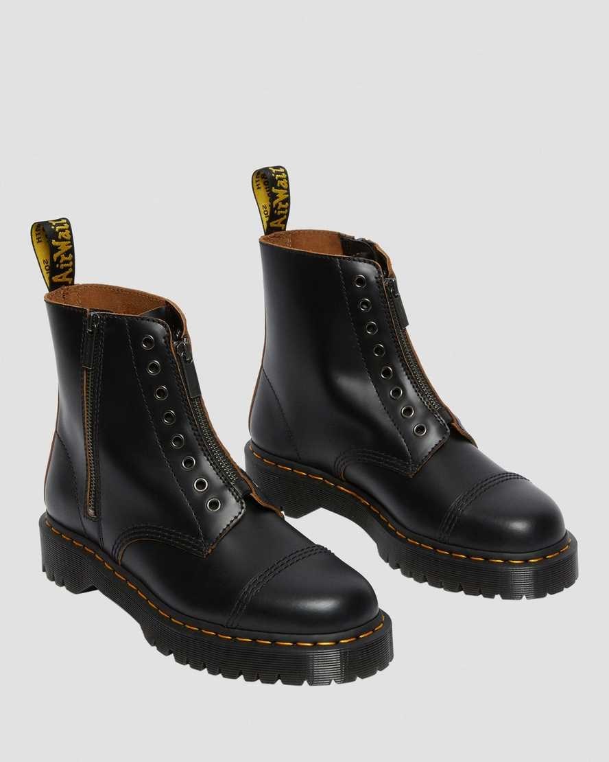 Dr Martens 1460 Laceless Bex Leather Men's Zip Up Boots Black Vintage Smooth | LGQCWZ037