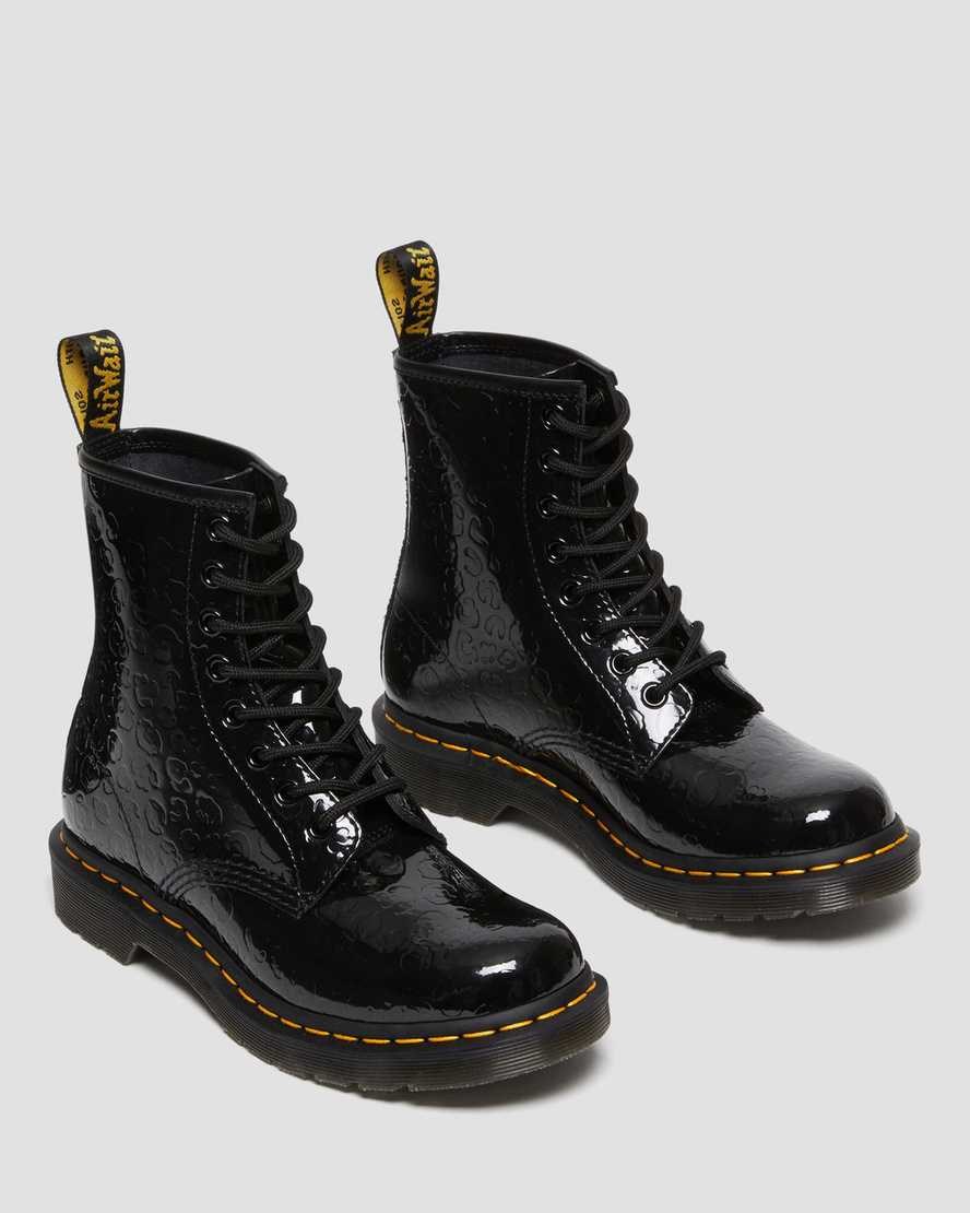 Dr Martens 1460 Leopard Emboss Patent Leather Women's Lace Up Boots Black Patent Lamper Leopard Emboss | EFYAXI467