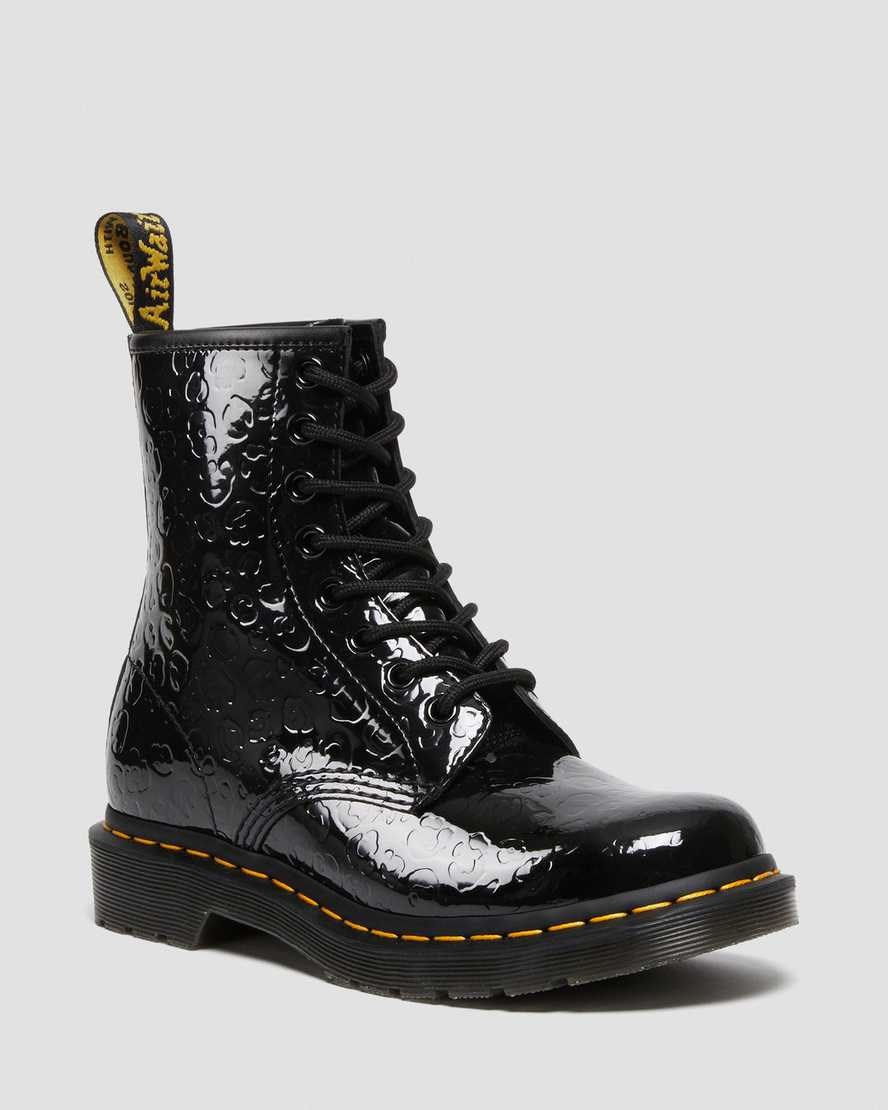 Dr Martens 1460 Leopard Emboss Patent Leather Women\'s Lace Up Boots Black Patent Lamper Leopard Emboss | EFYAXI467