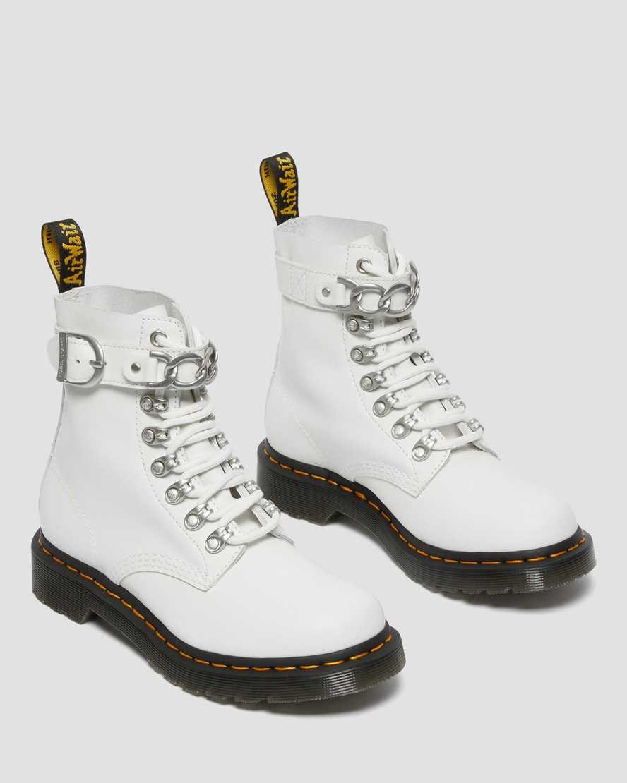 Dr Martens 1460 Pascal Chain Leather Women's Lace Up Boots White Sendal | IFMCJV480