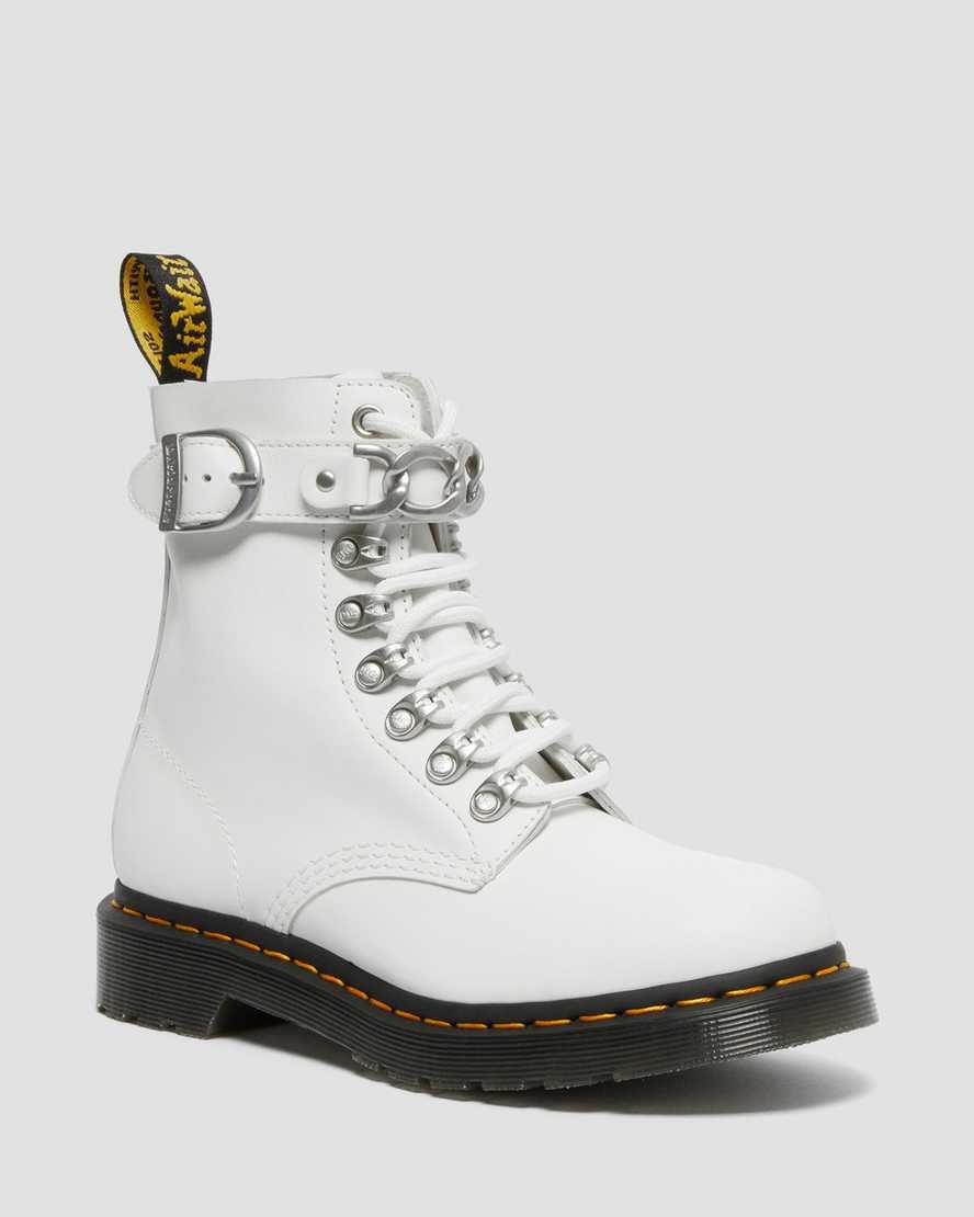 Dr Martens 1460 Pascal Chain Leather Women\'s Lace Up Boots White Sendal | IFMCJV480