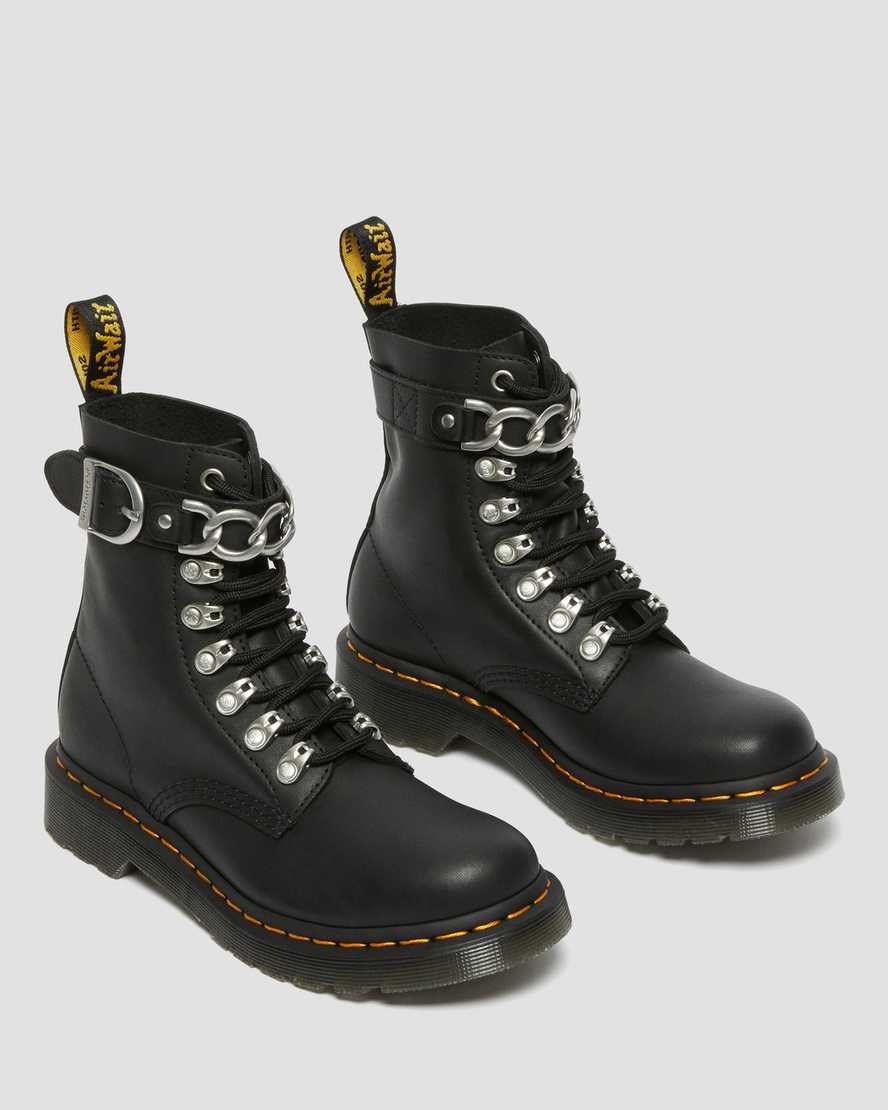 Dr Martens 1460 Pascal Chain Leather Women's Lace Up Boots Black Sendal | XQTFZE462