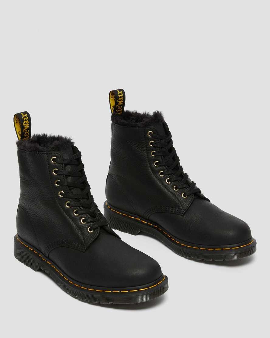 Dr Martens 1460 Pascal Faux Fur Lined Men's Lace Up Boots Black Ambassador | JMIQYA490