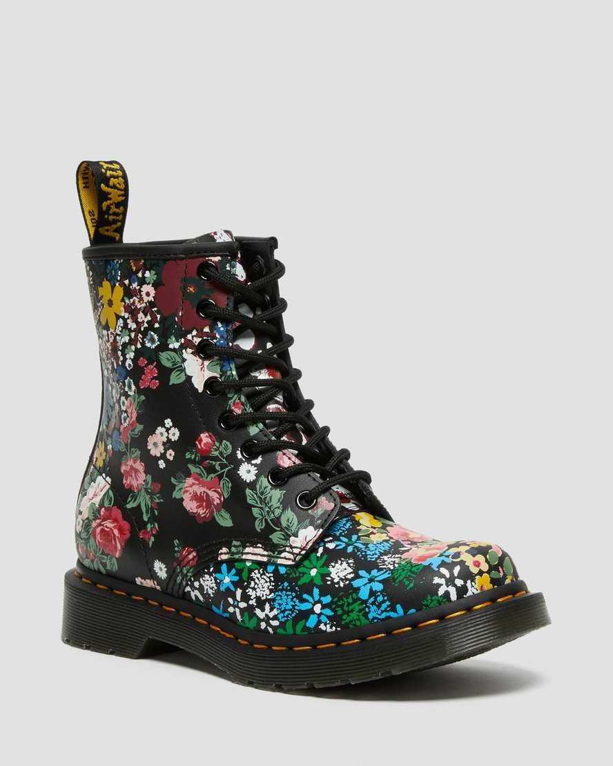 Dr Martens 1460 Pascal Floral Mash Up Leather Women\'s Ankle Boots White Floral Mash Up Backhand | DBVHKQ957