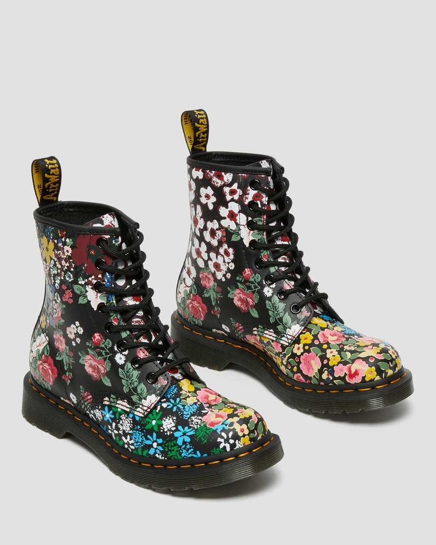 Dr Martens 1460 Pascal Floral Mash Up Leather Women's Lace Up Boots White Floral Mash Up Backhand | SJKXUZ201