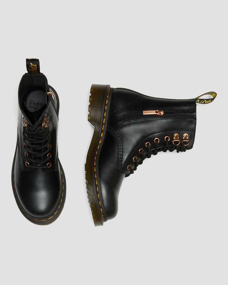 Dr Martens 1460 Pascal Rose Gold Hardware Leather Men's Zip Up Boots Black Wanama | LHPYET541