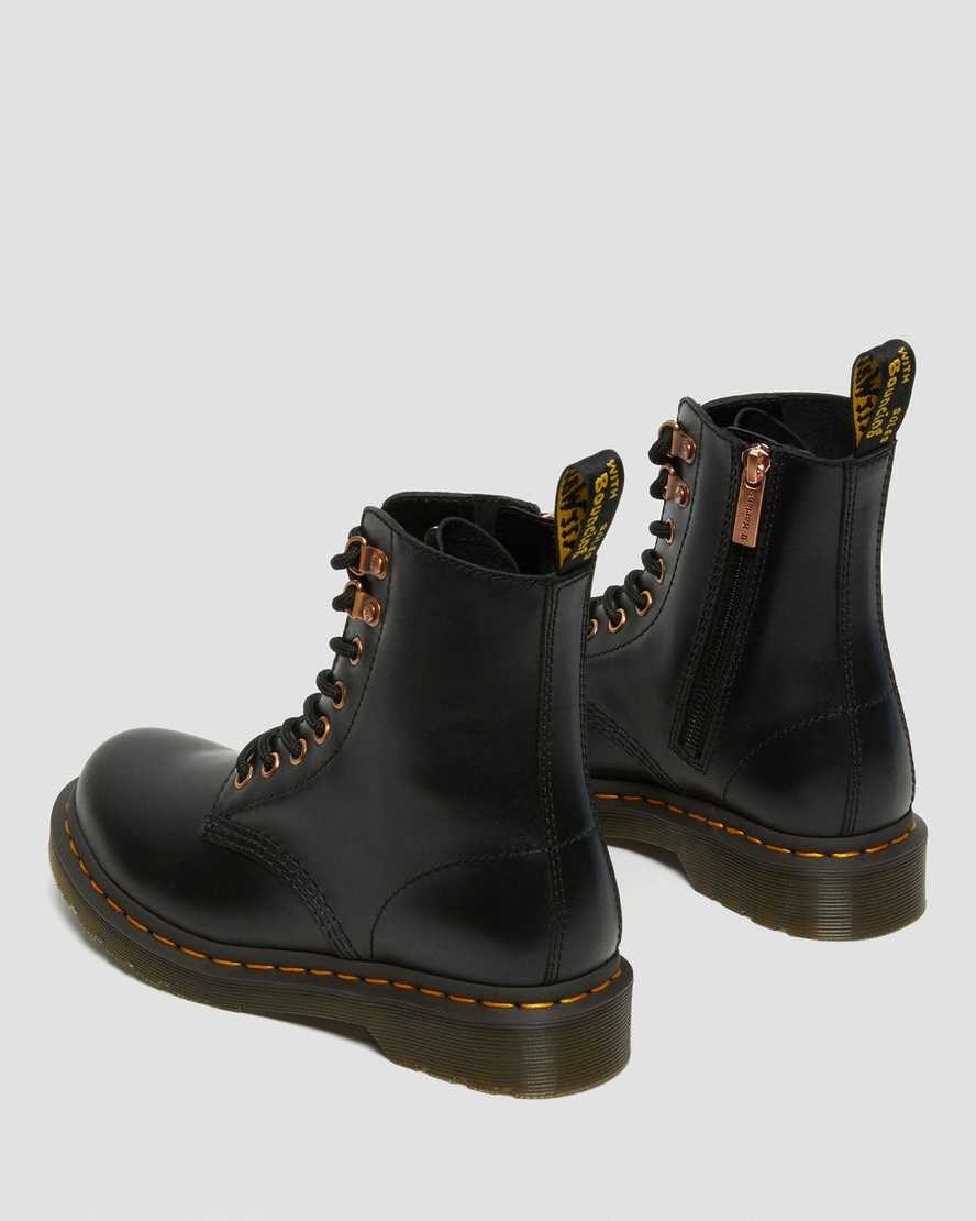 Dr Martens 1460 Pascal Rose Gold Hardware Leather Women's Ankle Boots Black Wanama | TWDZKJ610