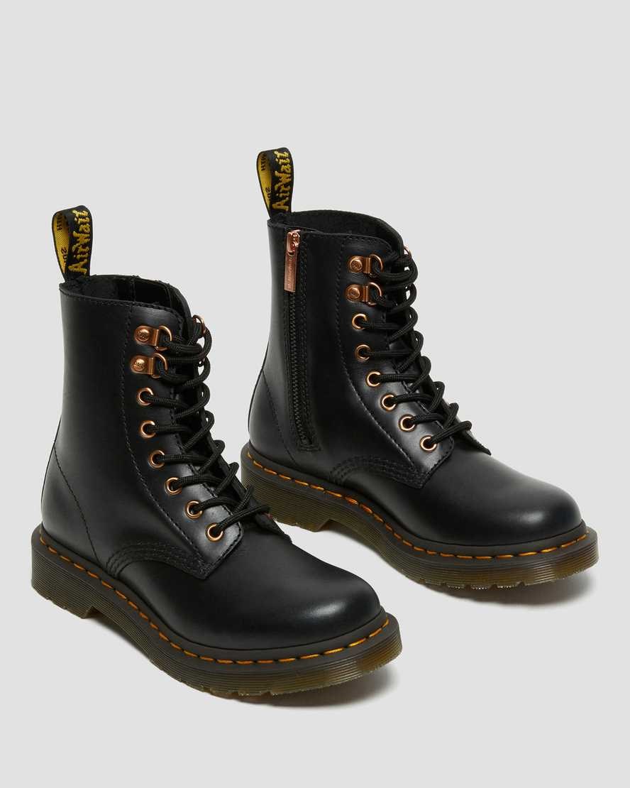 Dr Martens 1460 Pascal Rose Gold Hardware Leather Women's Ankle Boots Black Wanama | TWDZKJ610