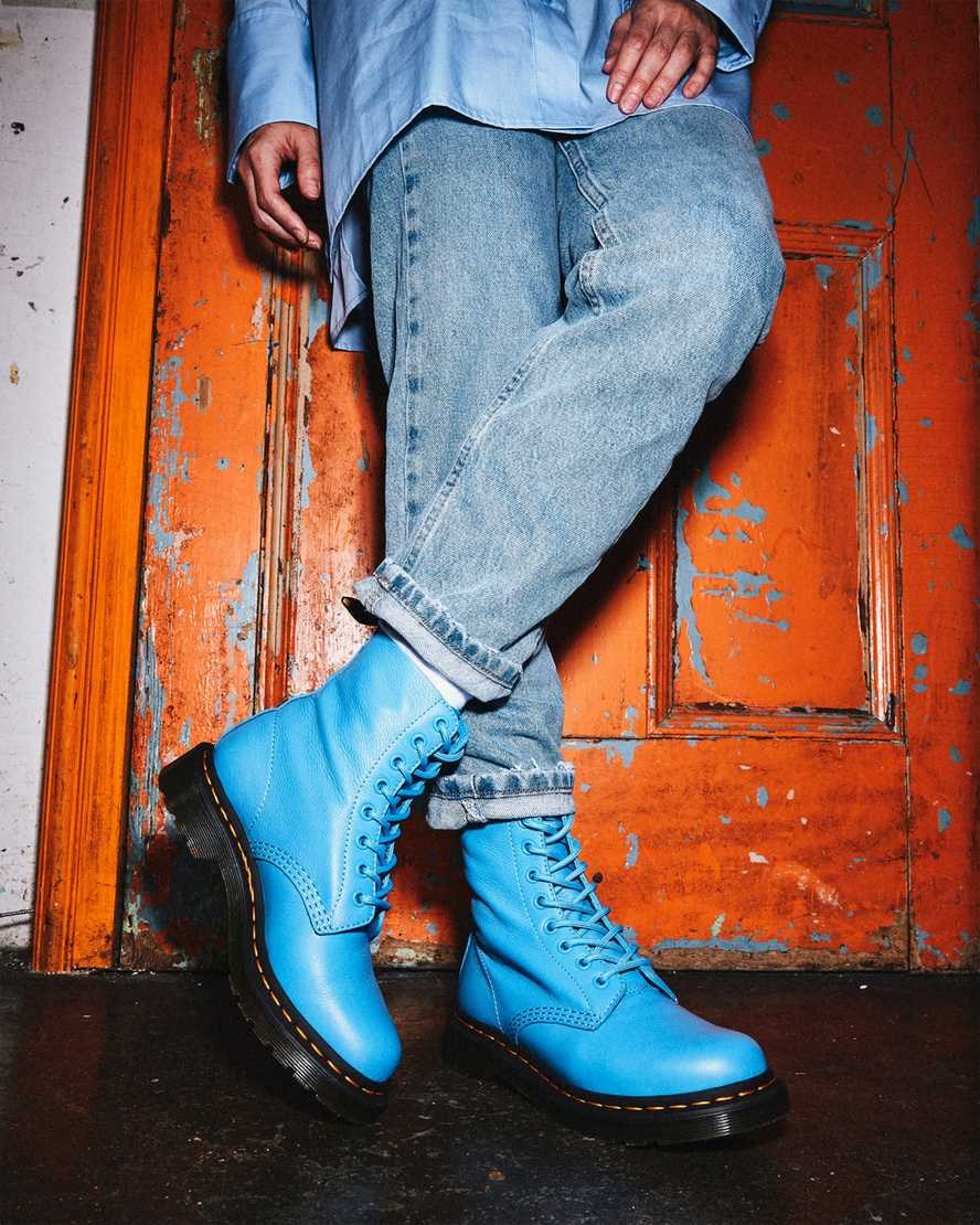 Dr Martens 1460 Pascal Virginia Leather Women's Lace Up Boots Blue Virginia | ARCUHW738