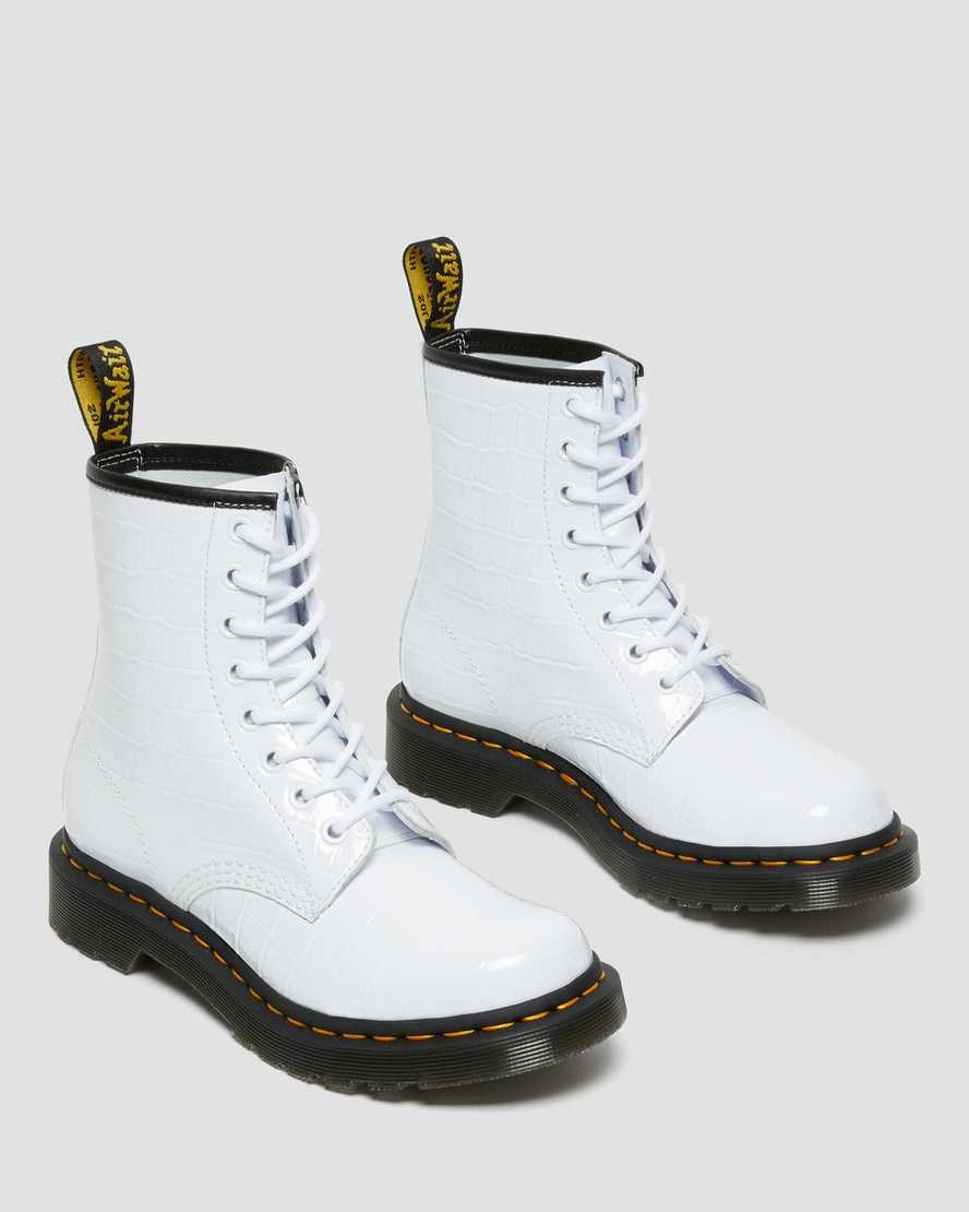 Dr Martens 1460 Patent Croc Emboss Leather Women's Patent Boots White Patent Lamper Croc | HTOPJQ837