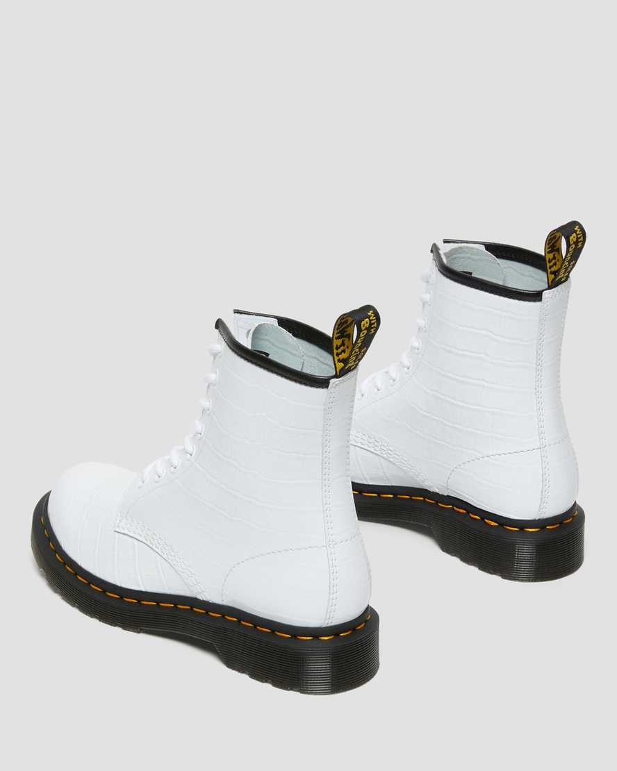 Dr Martens 1460 Patent Croc Emboss Leather Women's Patent Boots White Patent Lamper Croc | HTOPJQ837