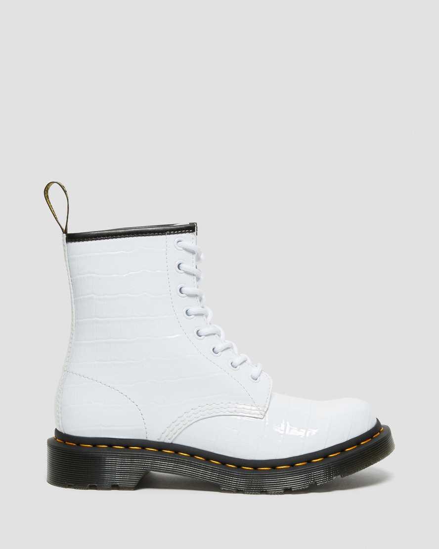 Dr Martens 1460 Patent Croc Emboss Leather Women's Patent Boots White Patent Lamper Croc | HTOPJQ837