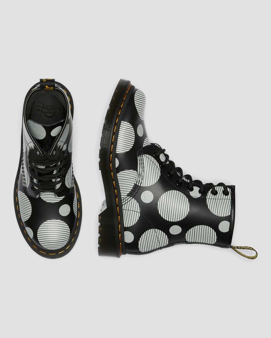 Dr Martens 1460 Polka Dot Smooth Leather Women's Lace Up Boots Black Polka Dot Smooth | SMALCI065