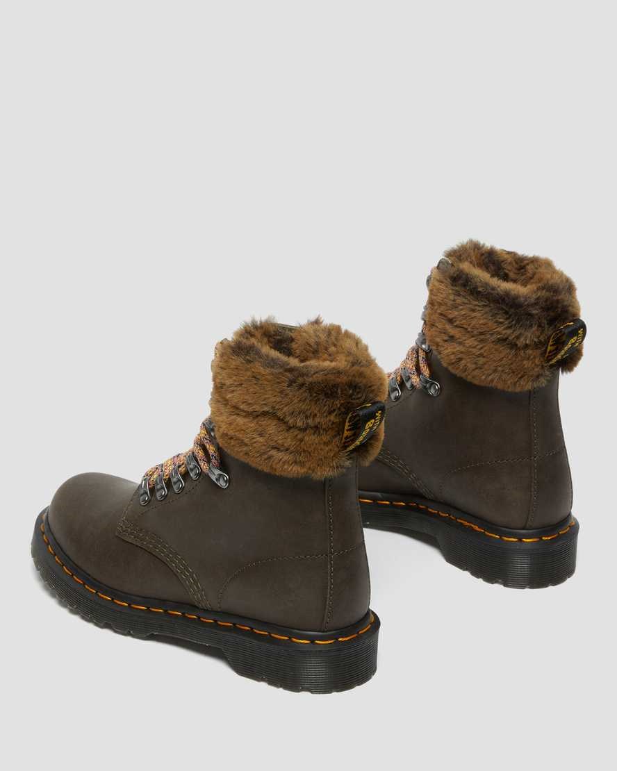 Dr Martens 1460 Serena Collar Faux Fur Lined Women's Ankle Boots Grey Streeter | CBWYFN853