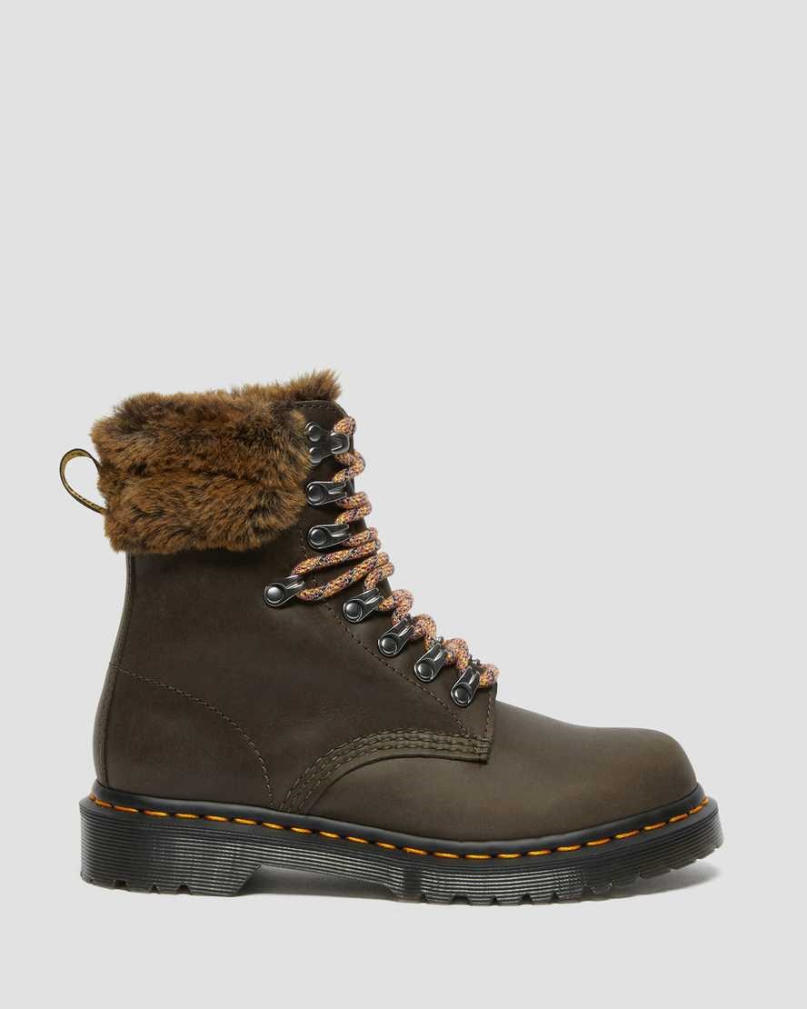 Dr Martens 1460 Serena Collar Faux Fur Lined Women's Ankle Boots Grey Streeter | CBWYFN853